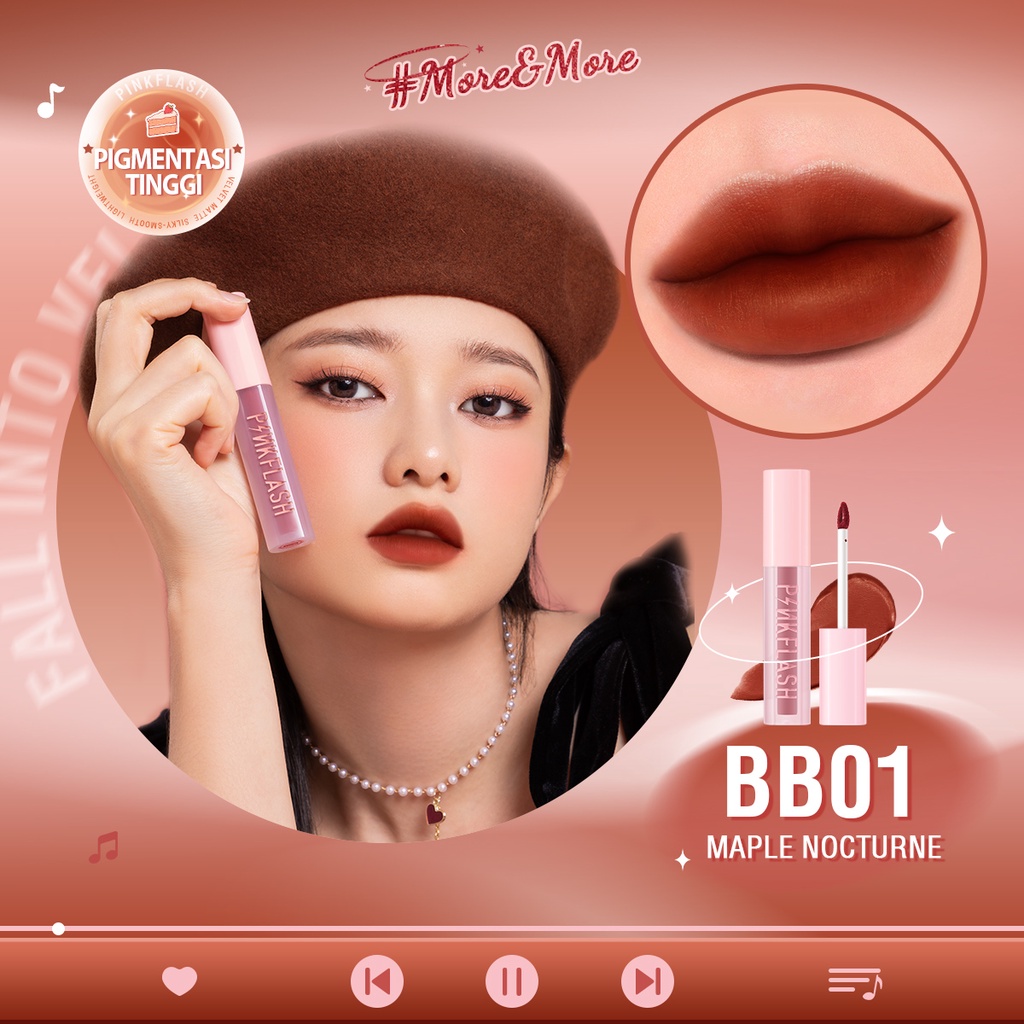 PINKFLASH #More&amp;More Matte Lip Tint Velvet Airy Mousse  High Pigment Smooth Lasting Silky Texture Multi-use Matt Liquid Lipstick Waterproof Lip Gloss PF-L08