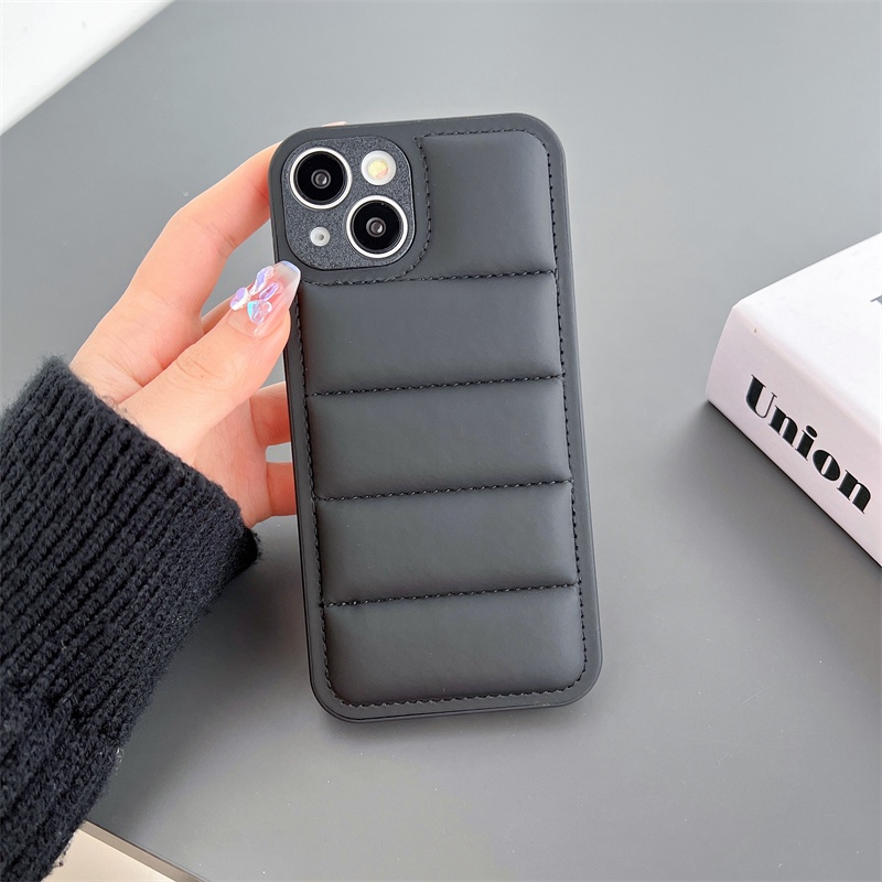 IPHONE Lubang Halus Full Tas Down Jaket Shock Proof Casing Untuk Iphone11 12 13 14 Pro Max Multi Warna Isi Lembut Katun Kamera Pelindung Case