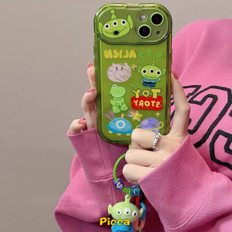 IPHONE Flip Make Up Cermin Disney Toy Story Losto Alien Case Kompatibel Untuk Iphone11 14 12 13 Pro MAX 7 8 14 Plus XR X XS MAX SE 2020 Beruang Strawberry Lucu Dengan Ornamen Boneka 3D Soft Case