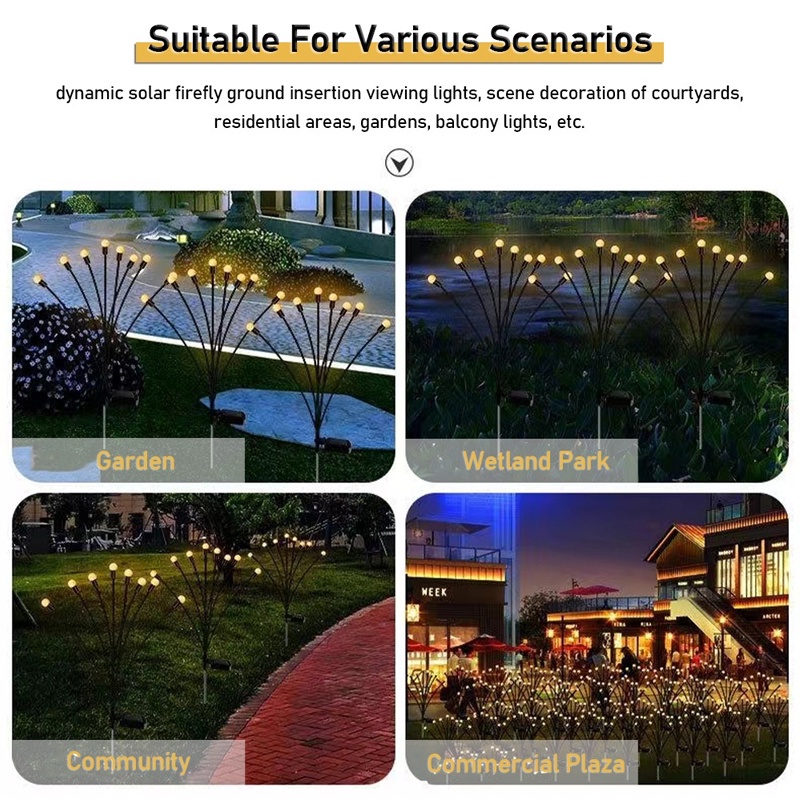 Lampu Taman Lampu Outdoor Tenaga Surya 8 / 10 LED Surya Lampu Lanskap Kembang Api Firefly Lawn Lampu Rumah Negara Teras Balkon Dekorasi Lampu