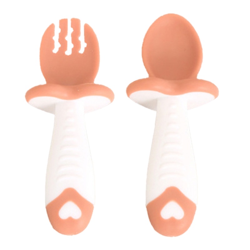 Mary 2 Pcs Baby Self Feeding Fork Spoon Set Peralatan Makan Bayi Training Feeding Utensils