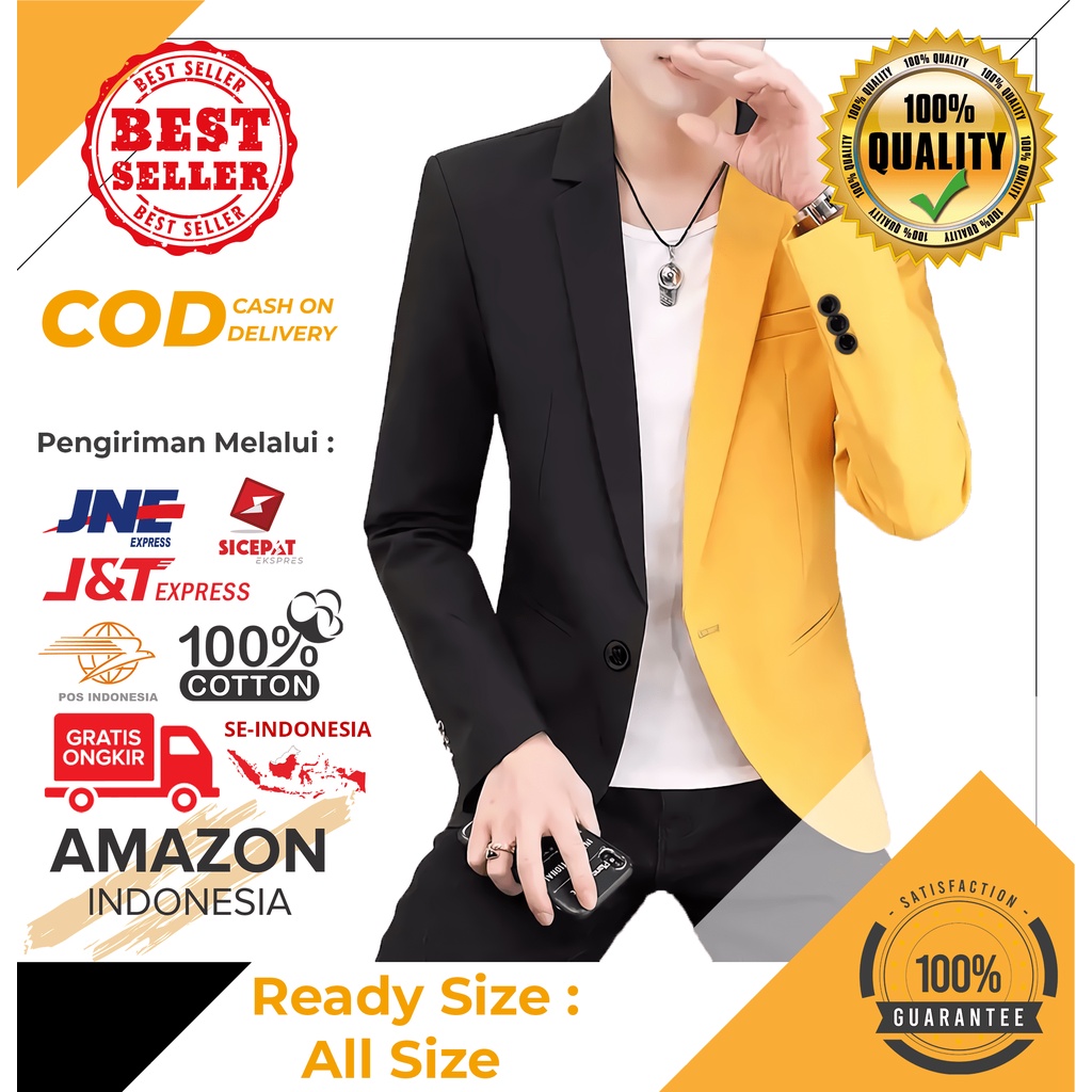 BLAZER BLAZZER JAS PRIA COWOK WARNA HITAM KUNING KEREN BAHAN TEBAL ELASTIS SLIM FIT NYAMAN DIPAKAI PREMIUM ASLI