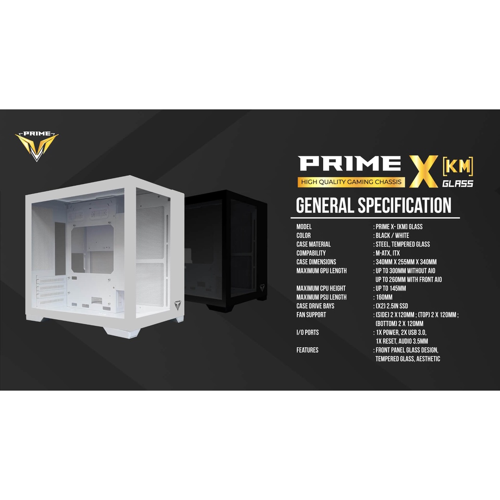 Casing Prime X-[KM] Glass Black PRIME X KM Micro ATX Casing PC