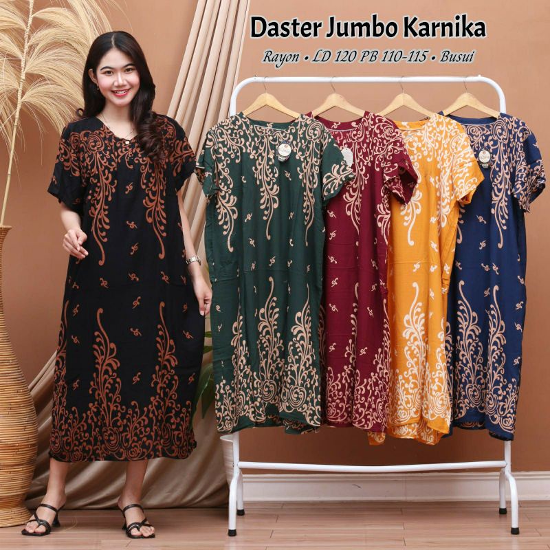 DASTER JUMBO KARNIKA LENGAN PENDEK KANCING DEPAN BUSUI BUMIL MURAH RAYON ADEM