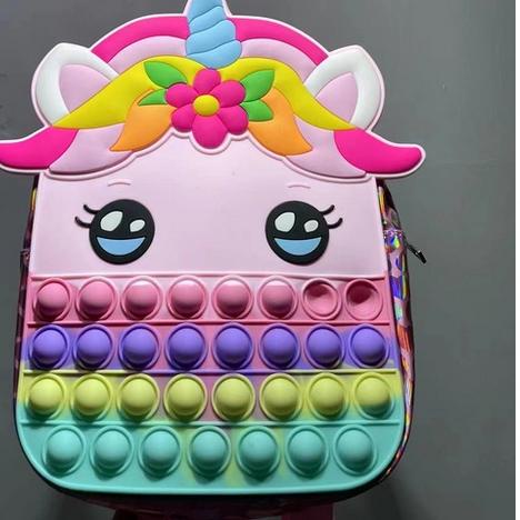 5.5 Terlaris #NEW - Tas Ransel Pop It Unicorn Makaron Rainbow Murah Anak Penghilang Stress Pop it