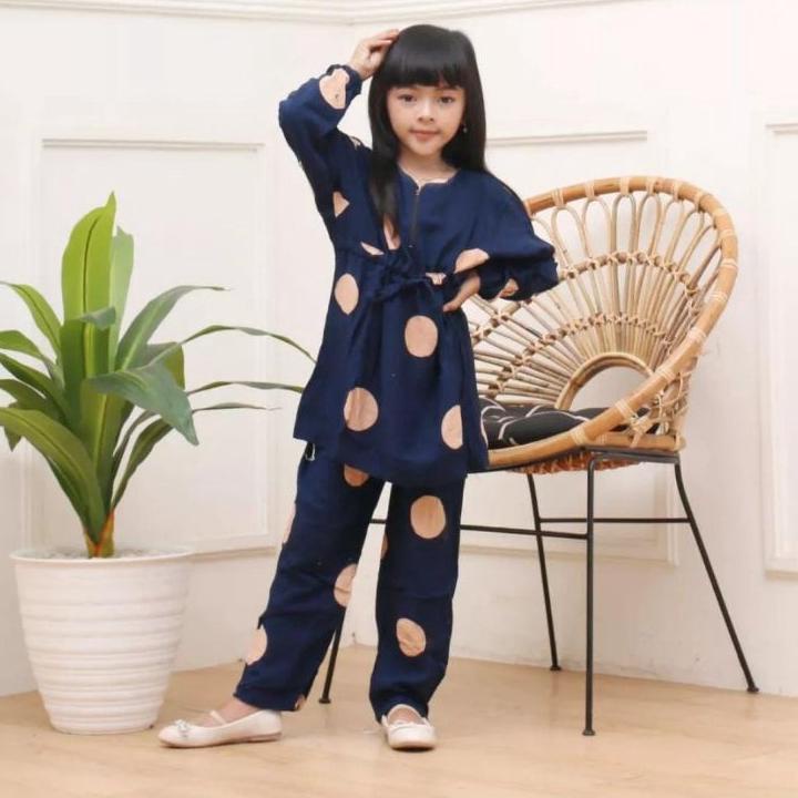 (R-U-R-☛) ONE SET TIE DYE SERUT ANAK PEREMPUAN UMUR 6 -11 TAHUN SATU SET LENGAN PANJANG MOTIF POLKA 