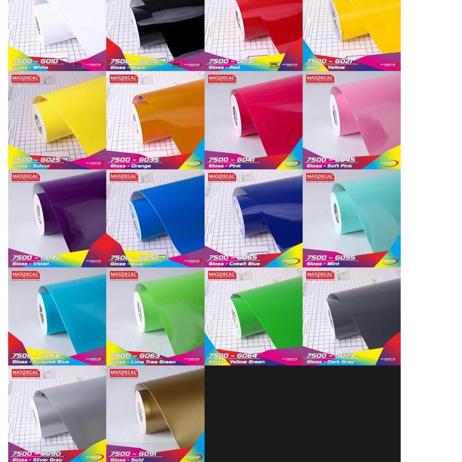 

Kekinian 45cm x 15m SKOTLET Sticker MAXDECAL 7500 Series GLOSS KILAP LICIN 45 CM Vinyl Outdoor ~
