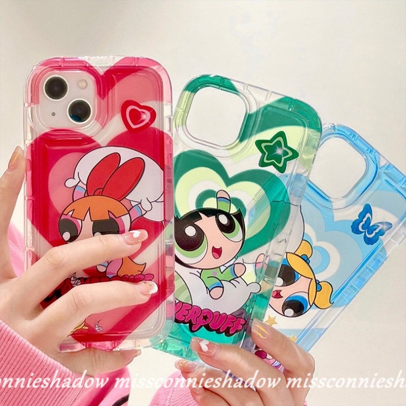 IPHONE Shockproof Airbag Case Kompatibel Untuk Iphone7 8 6 6S Plus 11 14 13 12 Pro MAX XR X XS MAX Kartun Lucu The Powerpuff Gadis Sweet Love Heart Clear Soft TPU Back Cover