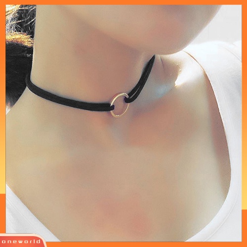 [WONE] Wanita Punk Dipoles Cincin Pesona Suede Imitasi Kerah Pendek Kalung Choker Hadiah