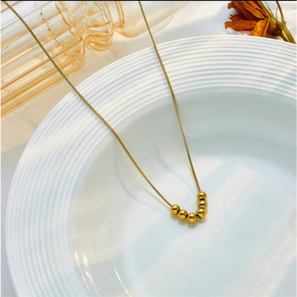 Kalung Rantai Tulang Selangka Liontin 6 Bola Steel