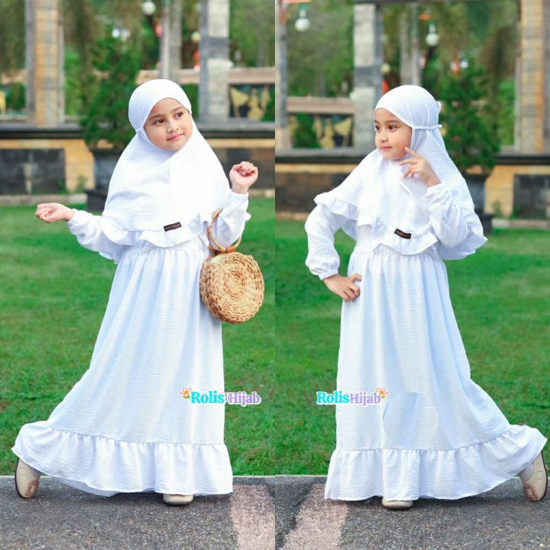 Gamis Putih gamis manasik Anak gamis anak perempuan stelan anak gamis harian gamis muslim pakaian anak perempuan anak gamis putih anak usia 4 -10 thn