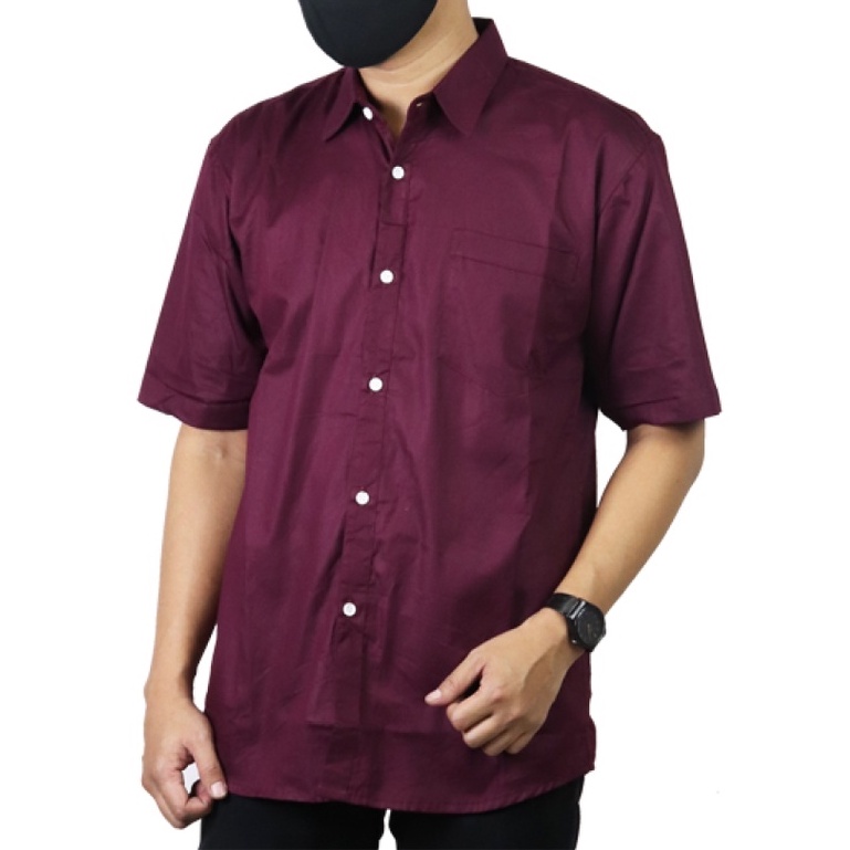 Barazha Kemeja Lengan Pendek Polos Slimfit Maroon