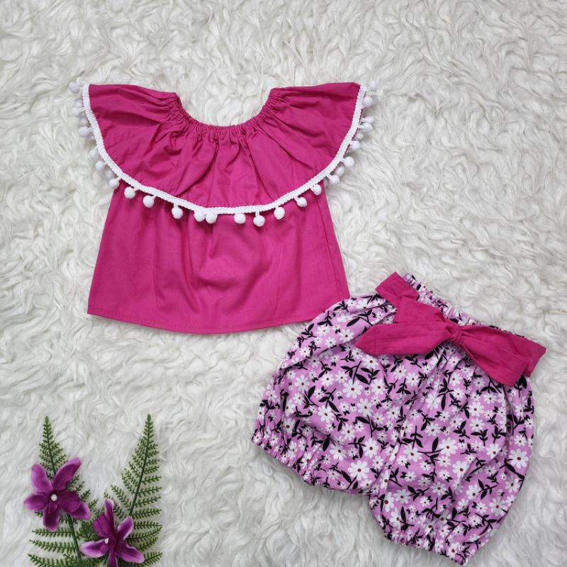 baju bayi perempuan Set celana pompom