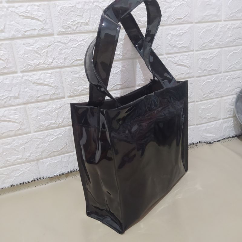 Tas tote bag resleting transparan mica fincss/pvc transparan besar