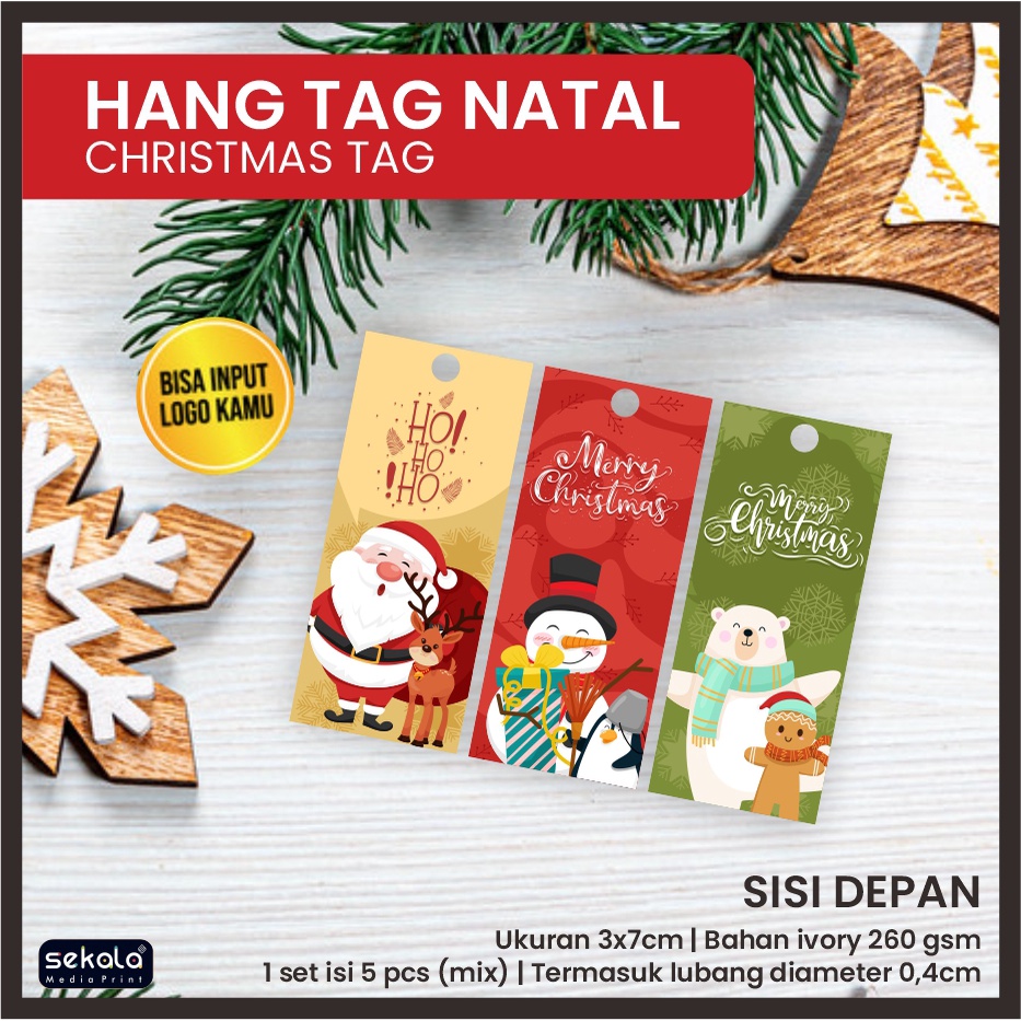

(3x7cm) Hang Tag Natal Merry Christmas Murah Isi 5 pcs Mix Desain Tanpa Minimal Order