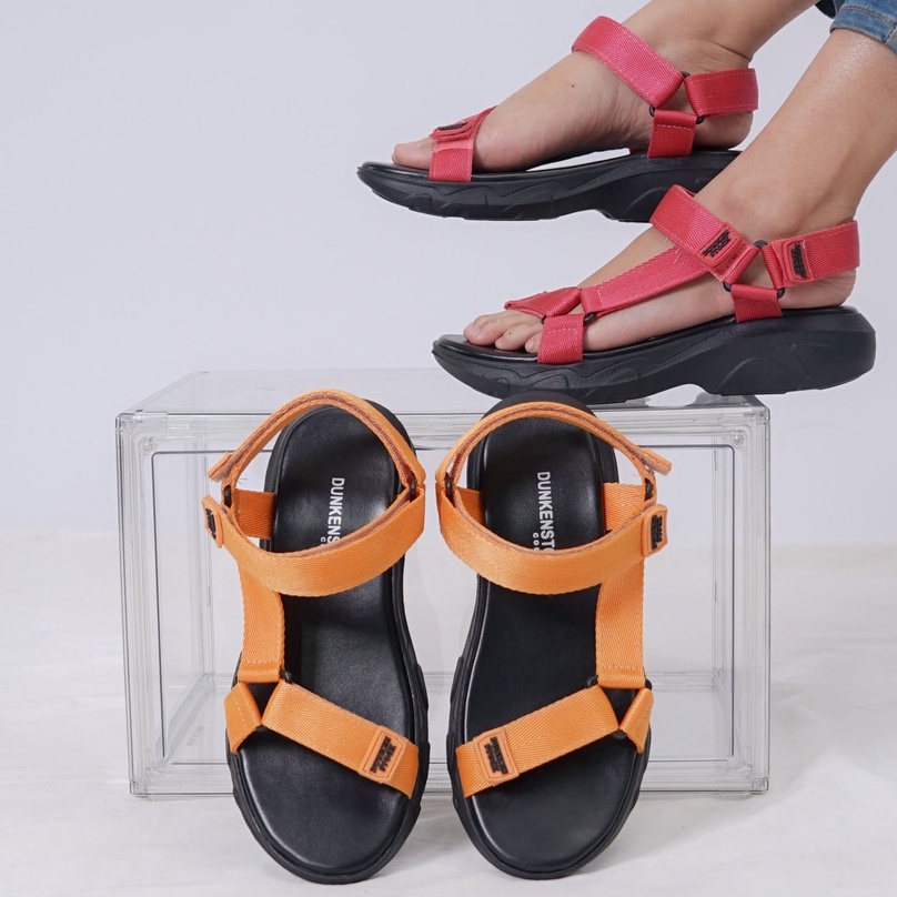 LAPEPA YUK - Dunkenstock TEVVA Sepatu Sandal Wanita Size 36 - 40 Sendal Beleza Wedges Model dua Tali Strap Belakang Hak Tinggi Sole 4cm Sandal Gunung Velcro 37 38 39 Warna Orange Belleza Kekinian Premium Terbaru Shoes Ori Original Mall Official Store