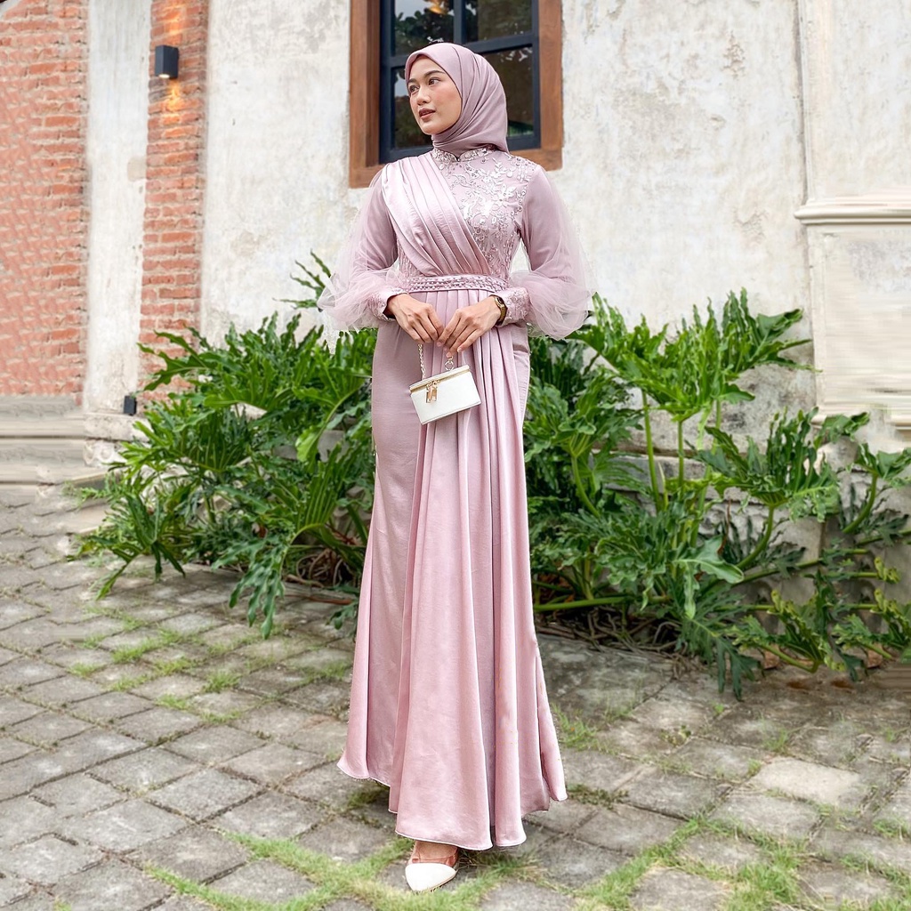 AZKANA BATIK - Gamis Wanita Premium Adeeva Gamis Brokat Tulle Mix Satin Premium Gamis Lebaran Syari Dan Lamaran Terbaru Dress Kondangan Modern