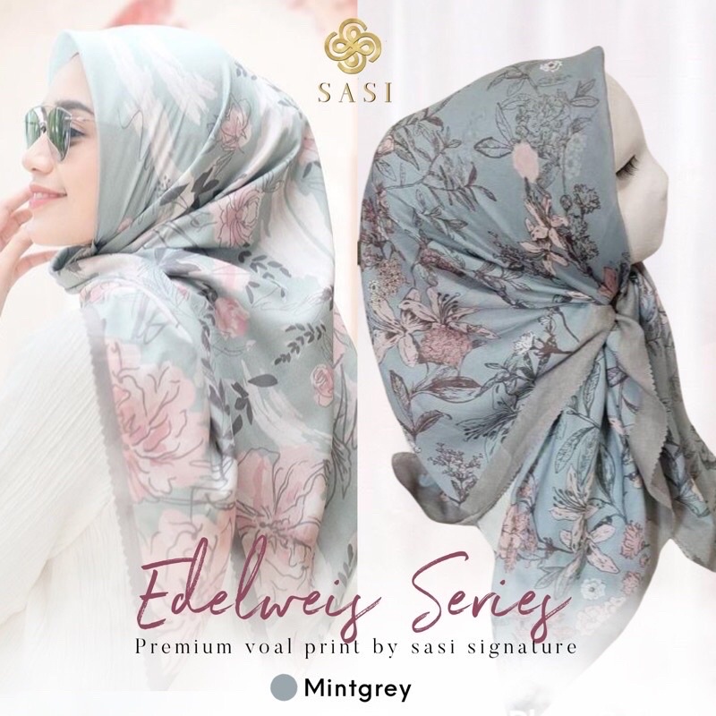 sasi official - NEW ARRIVAL HIJAB SEGIEMPAT VOAL MOTIF PRINT LASER CUT BUTTON SCARVEs vanila hijab m
