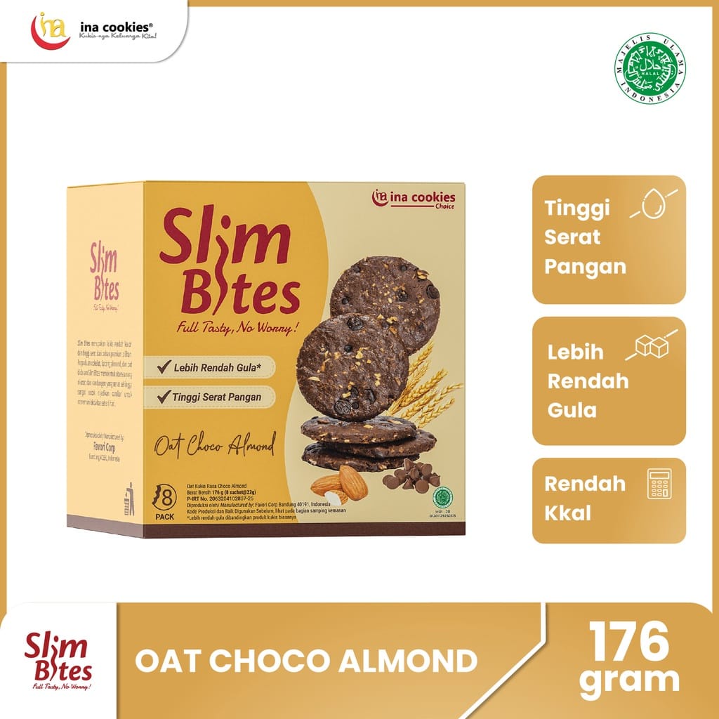 Ina Cookies Snack Slim Bites Coconut Cheese &amp; Oat Choco Almond Kue Cemilan Sehat Tinggi Serat Rendah Kalori Instan Cocok Untuk Program Diet