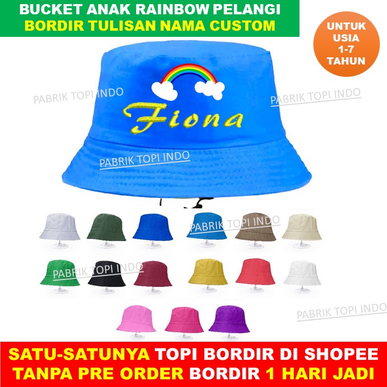 Bucket Anak Topi Rainbow Pelangi Bisa Bordir Nama Anak Usia 1 - 6 Tahun