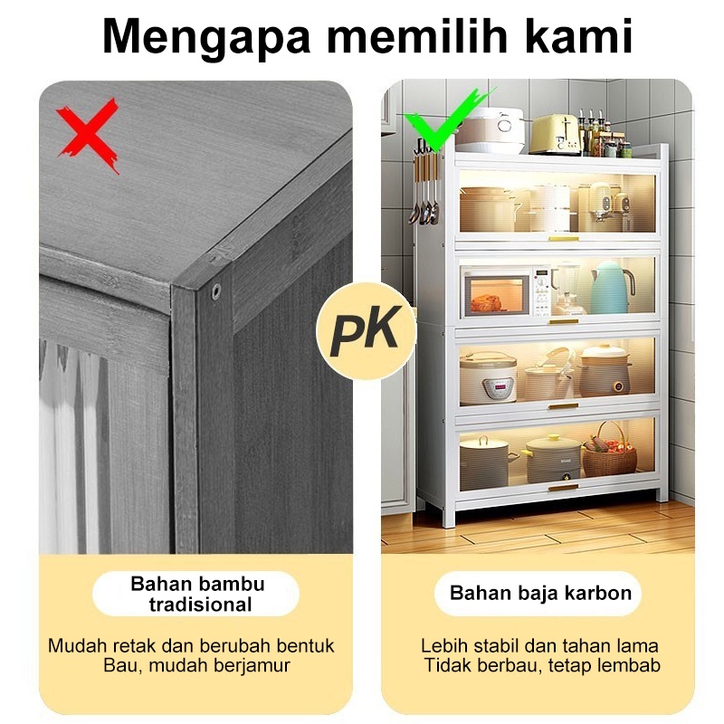 Rak dapur Lemari Piring Multi-layer Lemari Dapur berdiri di lantai dengan Rak Penyimpanan Kabinet Pintu Rak Oven Microwave