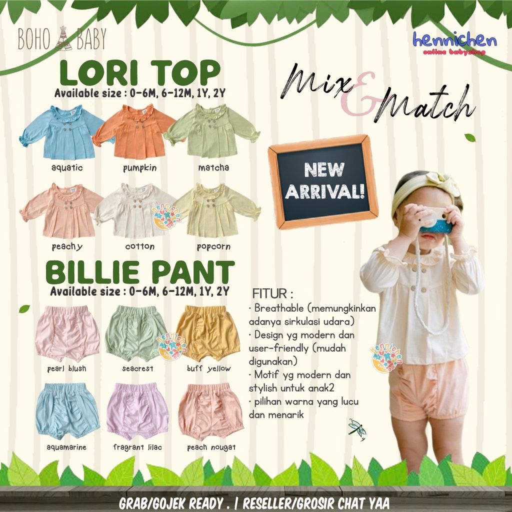 BOHOPANNA LORI TOP ATASAN BAJU PANJANG BILLIE PANT CELANA PENDEK BOHO BABY FASHION ANAK PEREMPUAN 0 - 2 TAHUN