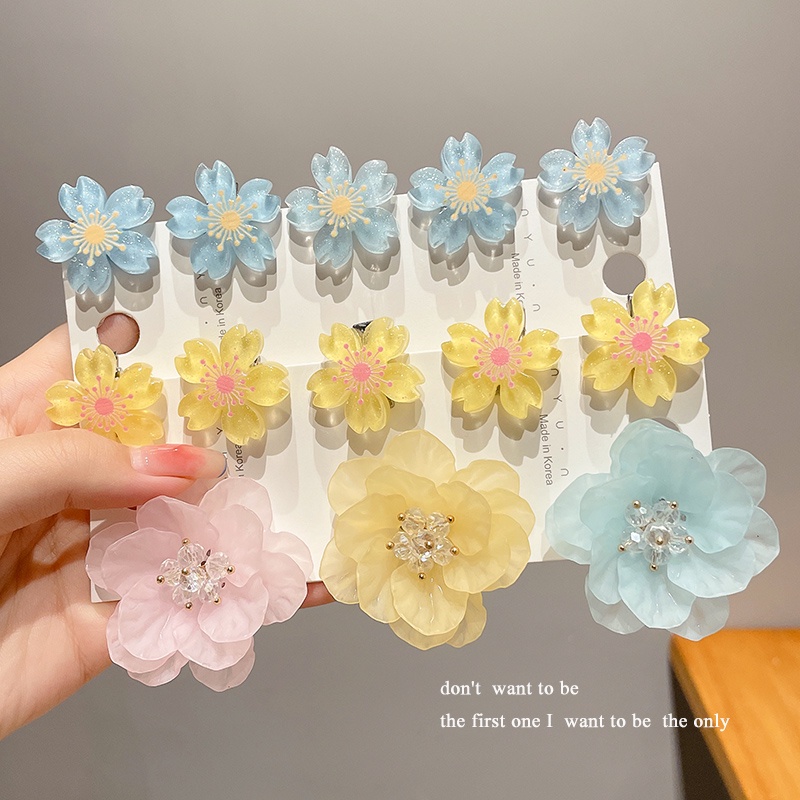 Set 5pcs Korea Lucu Cherry Blossom Kecil Jepit Rambut Dikepang Rambut Sisi Bunga Hairpin Hiasan Kepala