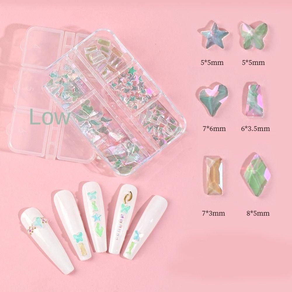 Solighter 6pcs/Set Nail Art Bor 3D Aurora Kaca Kristal Diamond