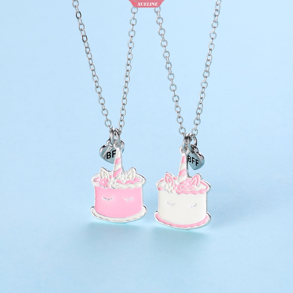 2pcs/set Duawarna Kartun drip Minyak Paduan unicorn Kue Teman Baik Kalung BFF Persahabatan Perhiasan Hadiah Anak [ZXL]