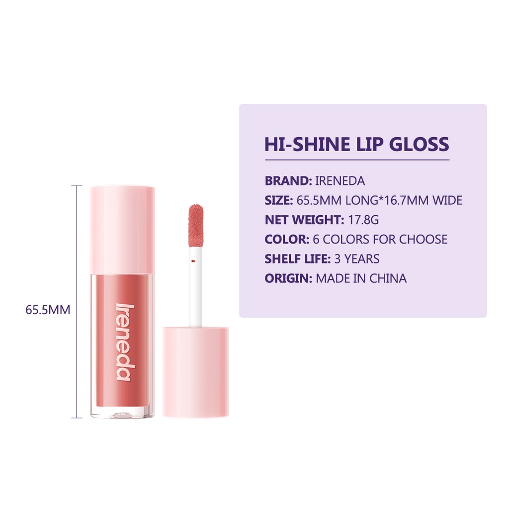 Ireneda Lip Gloss Super Plump Hi-Shine Lipgloss Natural Lipstick Glossy Lipstik Ireneda Lipcream Lip Cream