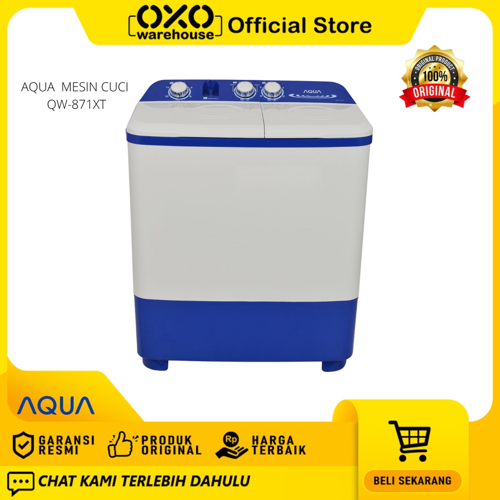 AQUA Mesin Cuci QW-871XT 8 Kg 2 Tabung Low Watt Garansi Resmi