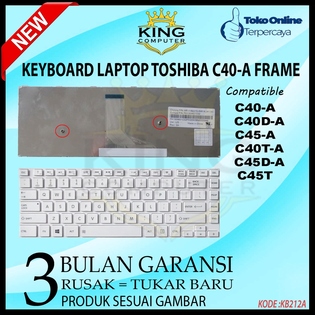 Keyboard Toshiba Satellite C40-A C40D-A C45-A C40T-A C45D-A C45T WHITE