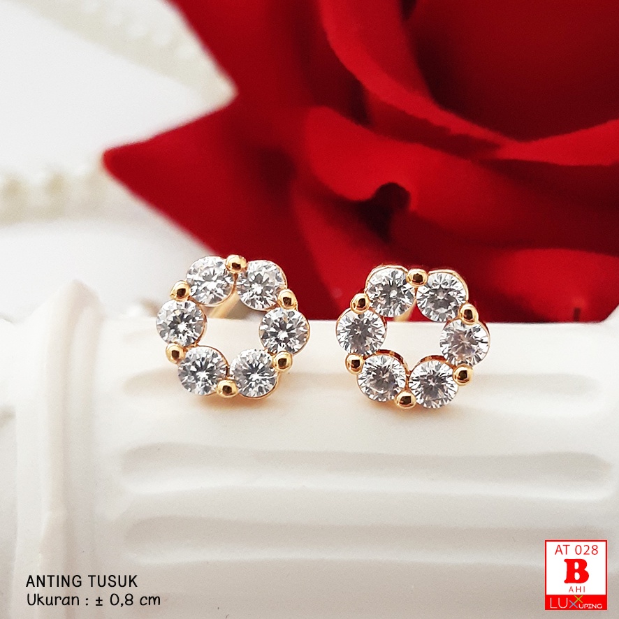 AT 028 Anting Tusuk Mata Sirkon Perhiasan Set Wanita Lapis Emas Imitasi Gaya Korea Model Bunga Pita Luxx Xuping