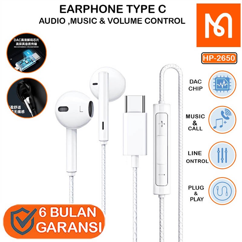 MCDODO HP-2650 Handsfree Earphone Type C Hi-Res Digital Dac In-Ear Headset Type C In Ear Hi-Fi