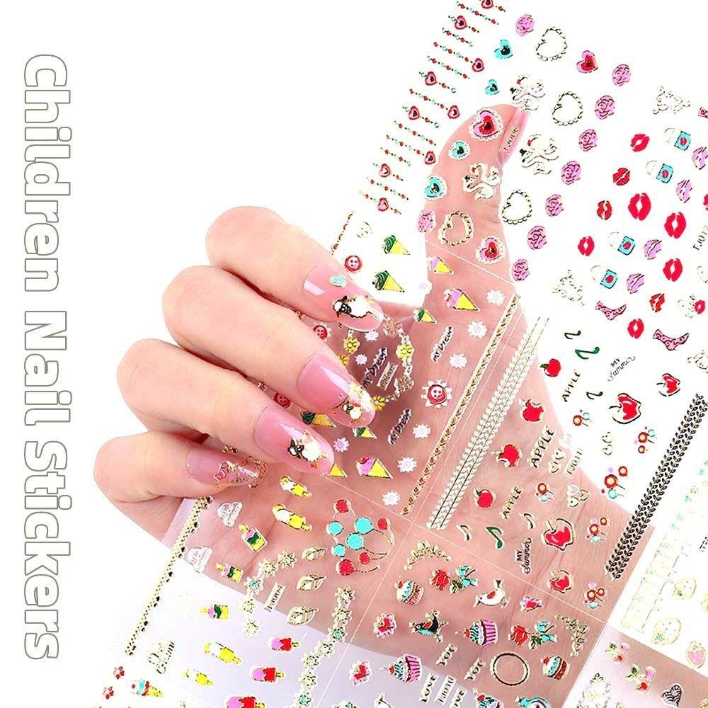 Mxbeauty Anak Stiker Kuku Anak-Anak Perekat Diri Manikur Aksesoris Bunga Bronzing Nail Stickers
