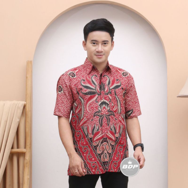 ATASAN HEM BATIK PRIA COWOK DEWASA LENGAN PENDEK SERAGAM BATIK KERJA KANTOR KONDANGAN HAJATAN WARNA 