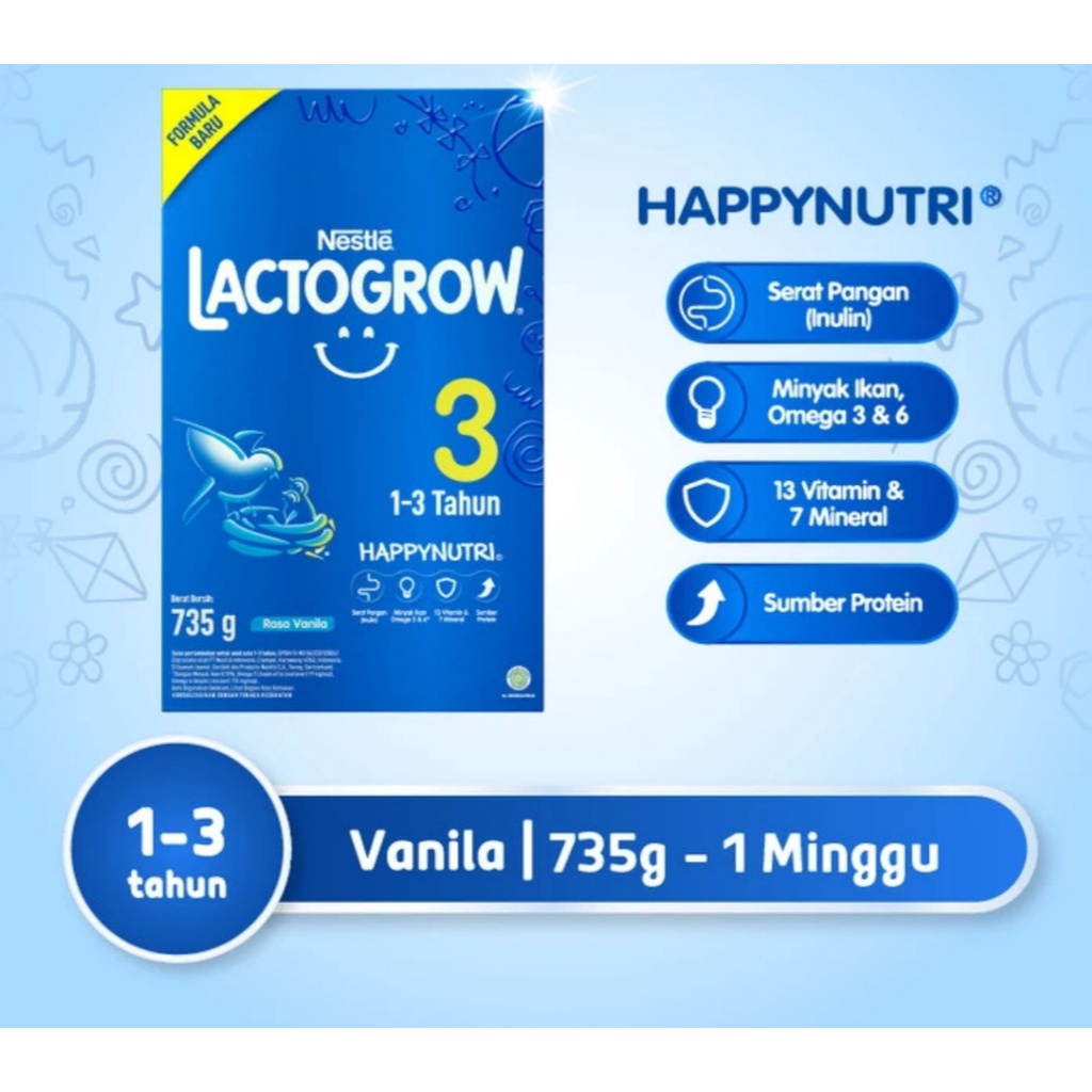 Nestlé LACTOGROW 3 Happynutri Vanilla Susu Anak 1-3 Tahun Box 735g