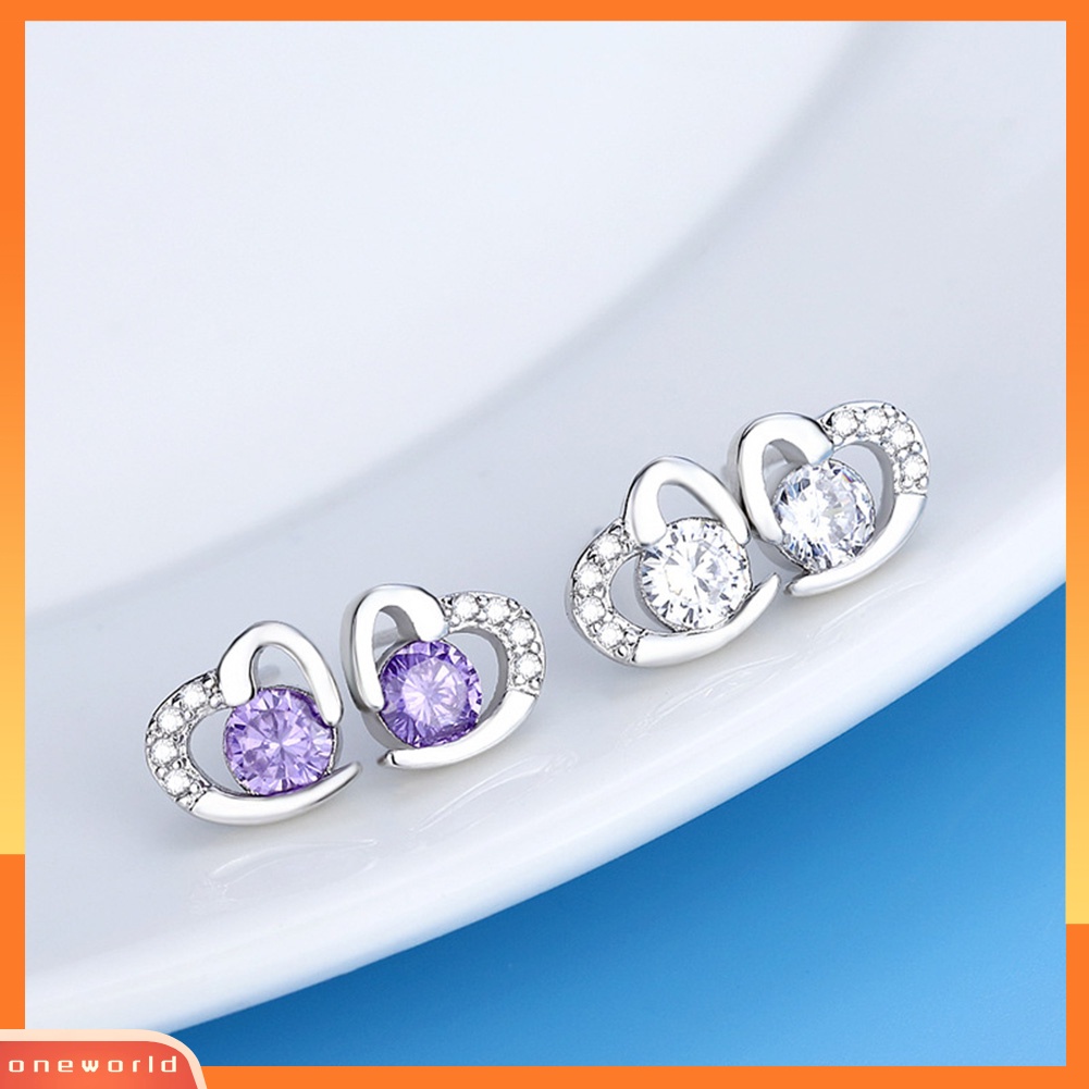 [WONE] Fashion Wanita Cubic Zirconia Hias Cinta Hati Telinga Stud Anting Perhiasan Hadiah