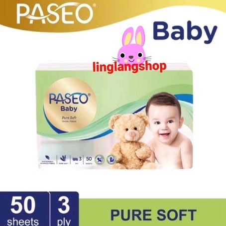 PASEO BABY PURE SOFT 130 S / 50 sheet tissue facial tisu kering Bayi 3 ply hijau (no.112)