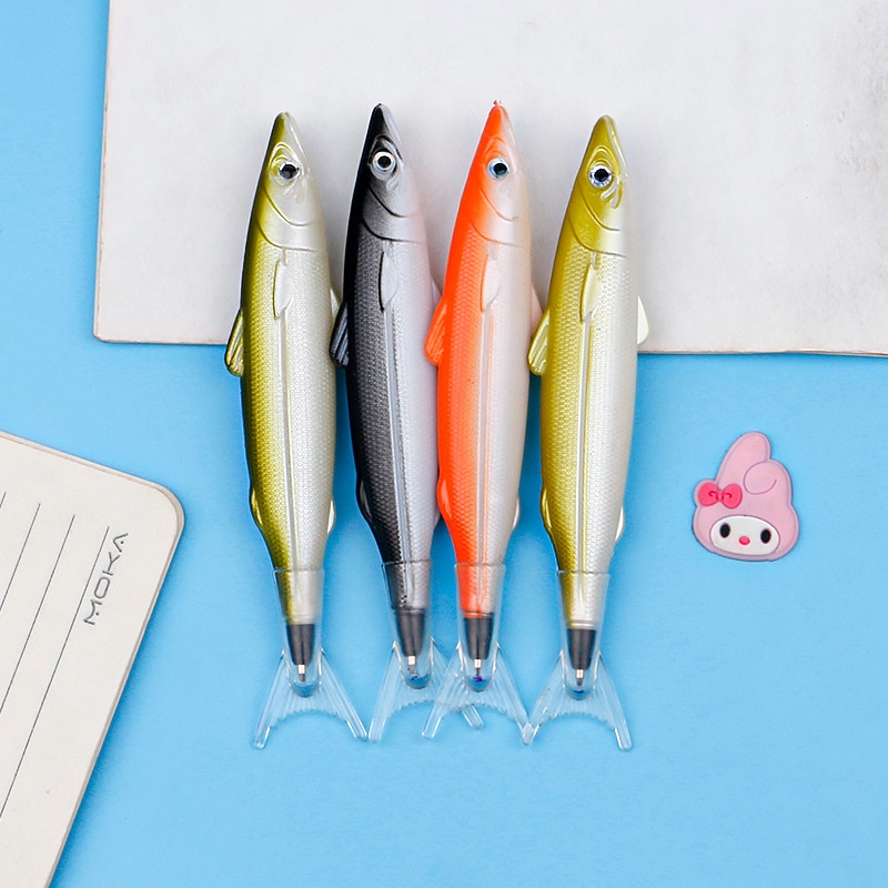 1pc Pena Ballpoint Ikan Simulasi Warna Acak/Pena Hitam Plastik Bentuk Fishes Menarik/0.5mm Tulisan Halus Signature Pen Stationery