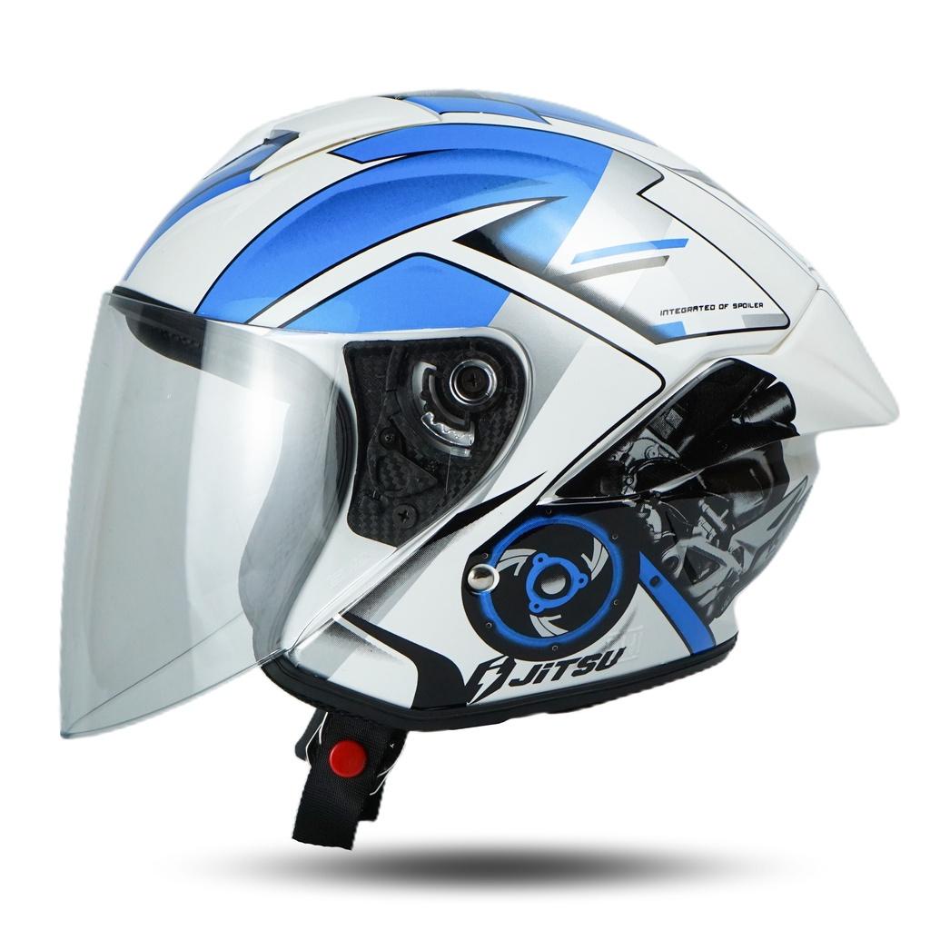 Jitsu Helm Half Face Moto Engine White blue