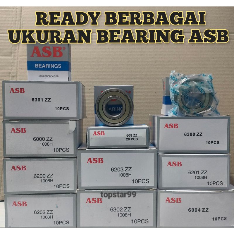 Kelahar Bearing Bering Laher lahar ASB 6000 ZZ 6204 ZZ 6200 ZZ 6302 ZZ 608 ZZ 6301 ZZ 6203 ZZ 6300 ZZ 6004 ZZ 6201 ZZ 6202 ZZ Harga Satuan / 1Pcs