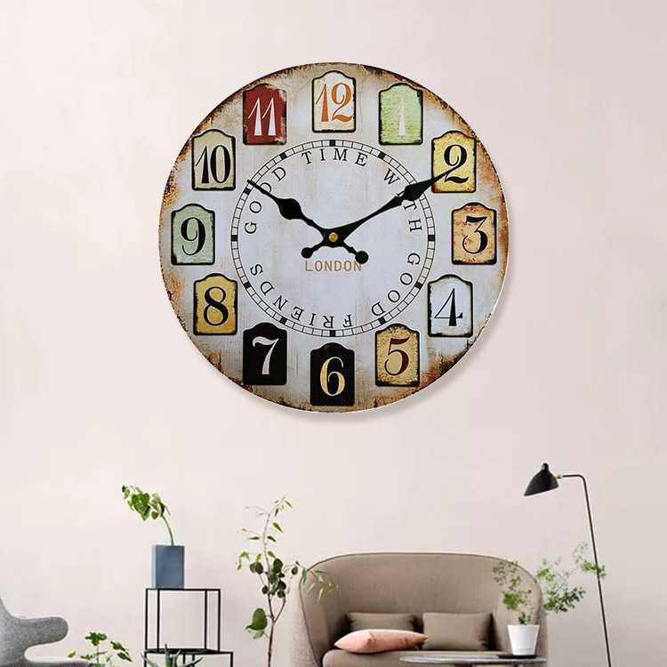 Ainivia Jam Dinding Quartz Creative Design Model Vintage Wood - M-662W