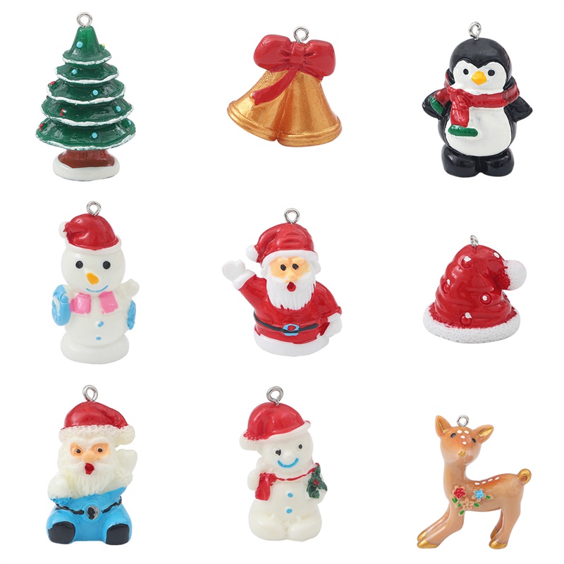 2pcs Handmade Resin Pesona Natal Xmas Pohon Bell Snowman Rusa Santa Claus Liontin Dekorasi Untuk Membuat Kerajinan Perhiasan DIY