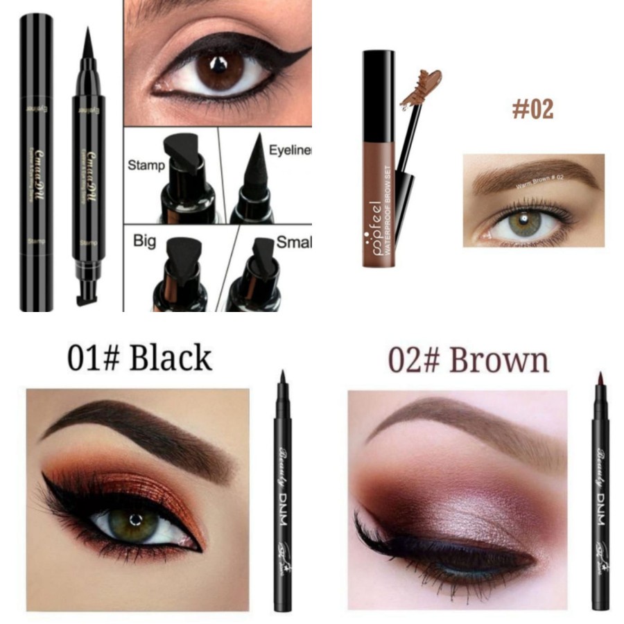 Eyeliner DNM 12 Warna Tahan Lama Tahan Air Makara Mascara Eyeliner Cat Wing Waterproof Long Lasting Maybelline