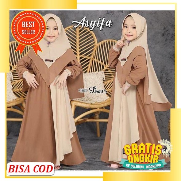 Gamis Set / Baju Gamis Anak Perempuan Terbaru Umur 3 - 12 Tahun / Set Gamis Dan Hijab Anak Cewe Vira