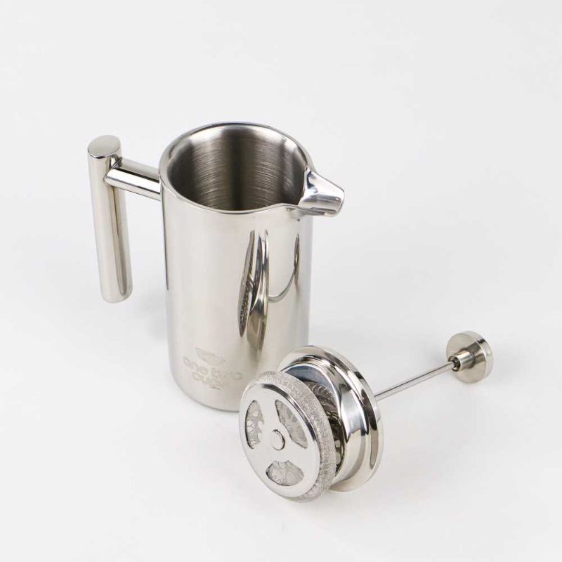 One Two Cups French Press Coffee Maker Pot Stainless Steel - FP1L silver 350ml