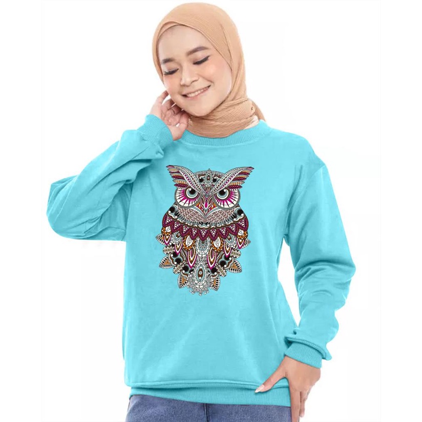 Kaos Lengan Panjang DTF OWL BATIK / Kaos Sweatshirt / Atasan Wanita / Atasan Wanita Lengan Panjang