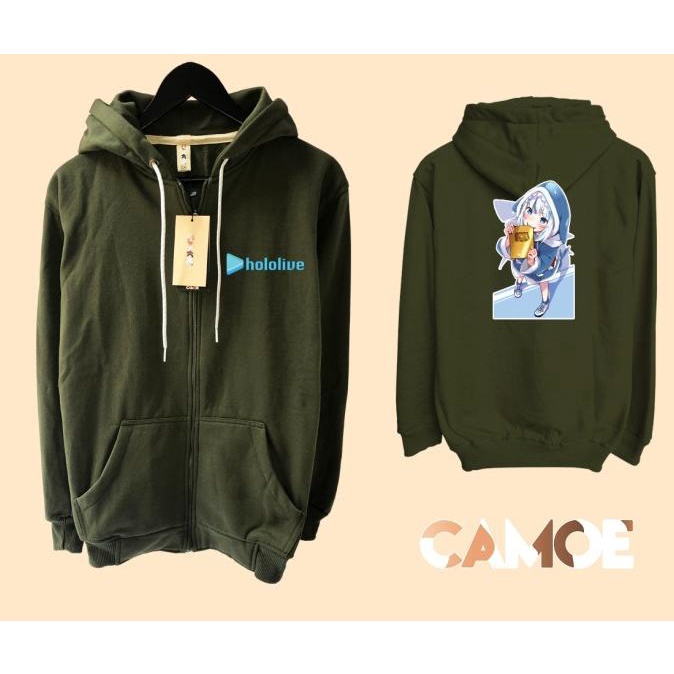 Jacket vTuber Hololive Gawr gura golden play button Sweater Hoodie Pria Bahan Fleece Sablon Polyflex