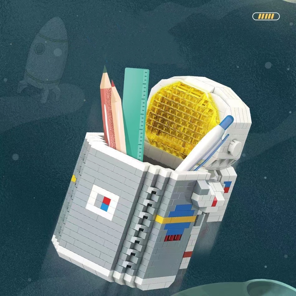 Mini Partikel Blok Bangunan Astronot Merakit Mainan Anak Laki-Laki Perempuan Spaceman Pen Holder Merakit Blok Bangunan Bisa